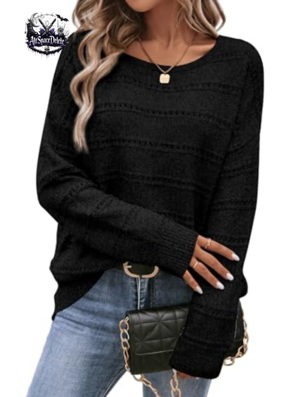 SHEWIN Women's Crewneck Long Sleeve Hollow Out Knit Sweater Lightweight Pullover